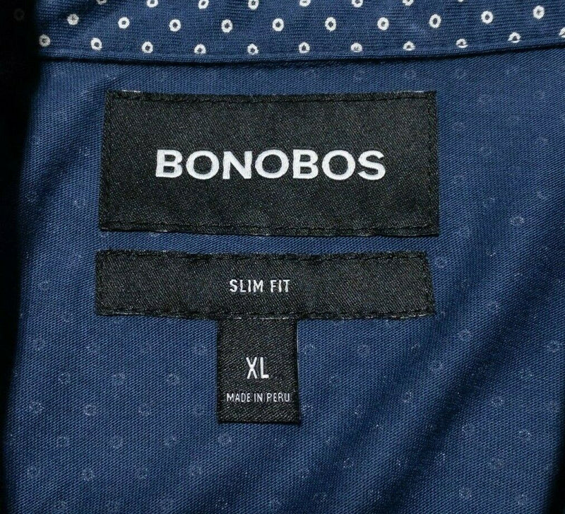 Bonobos XL Slim Men's Shirt Button-Down Polka Dot Blue Short Sleeve Modern