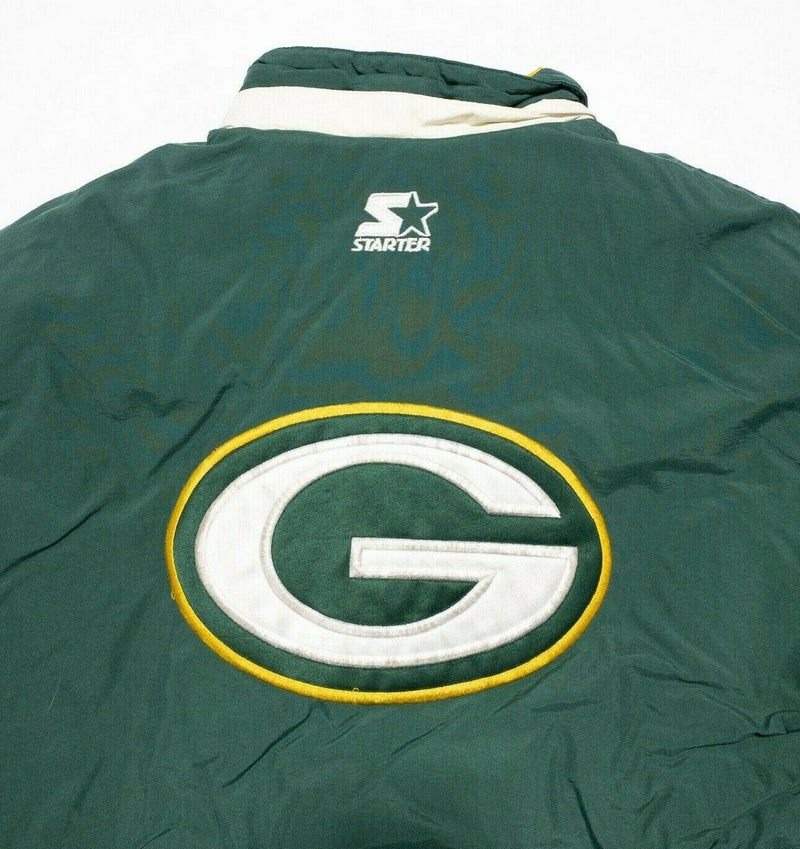 Green Bay Packers Jacket Men's Large Starter 90s NFL Puffer Green Gold Zip Snap