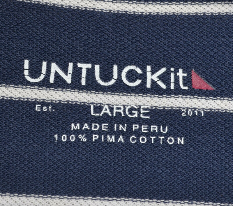UNTUCKit Men's Sz Large Navy Blue Striped Pima Cotton Polo Shirt