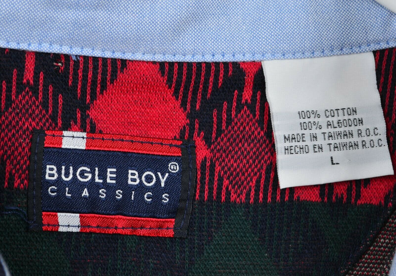 Vtg 90s Bugle Boy Classics Men's Sz Large Navy Red Stripe Geometric Rugby Shirt