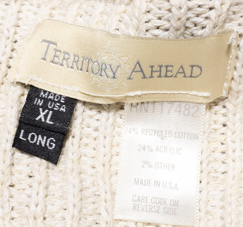 The Territory Ahead Sweater Men's XL Long Vintage 90s Henley Knit Ivory