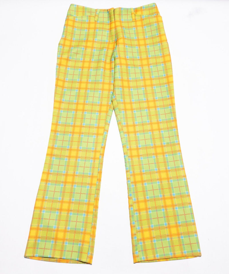 Beverly Rose Disco Pants Women's Fits 32x30 Vintage 70s Yellow Green Plaid