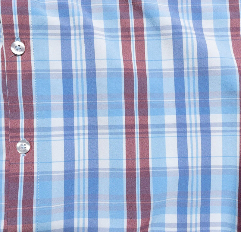 Mizzen+Main Shirt Men's Large Standard Fit Performance Wicking Blue Red Plaid
