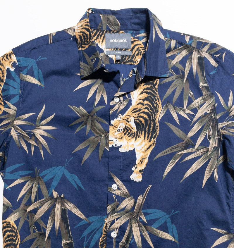 Bonobos Tiger Shirt Men's Medium Button-Up Blue Floral Bamboo Hawaiian