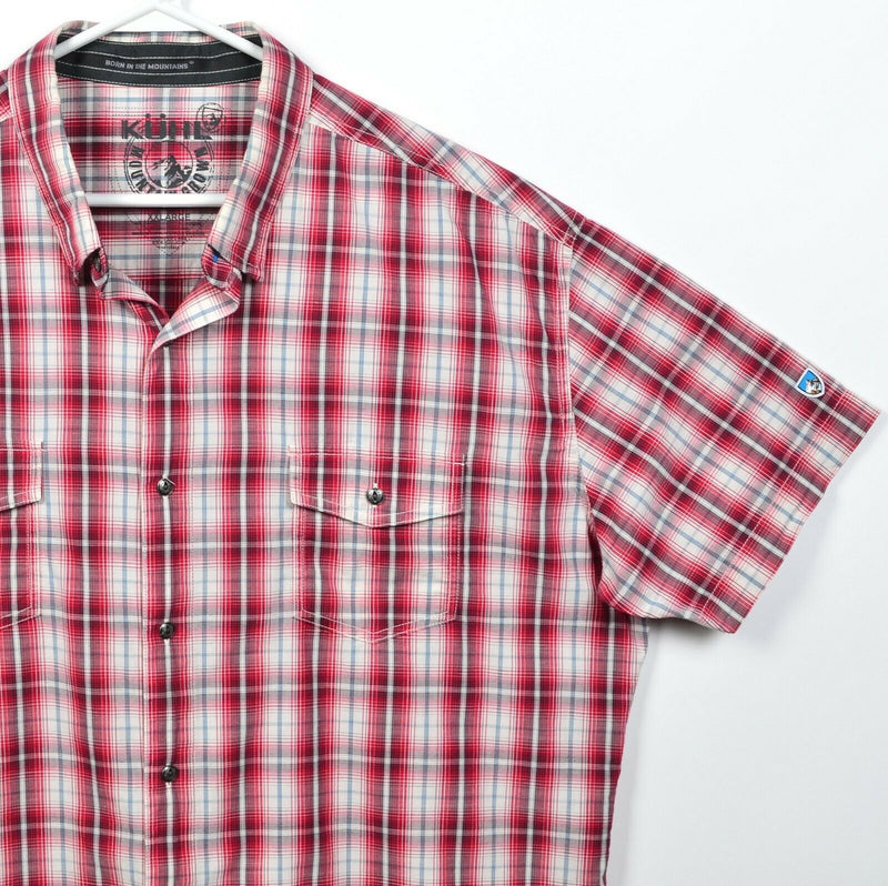 Kuhl Men's 2XL Cotton Linen Blend Red Plaid Hiking Outdoor Button-Front Shirt