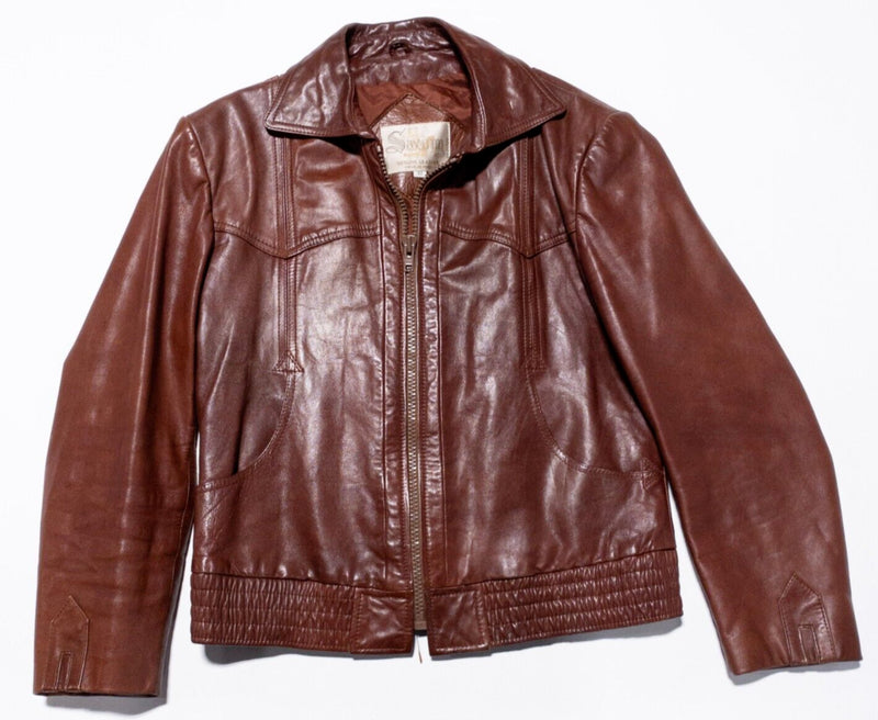 Vintage Saxony Leather Jacket Men's 42 Bomber Brown Full Zip Lined 80s