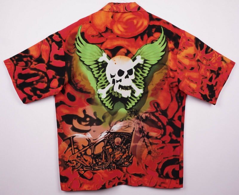 Dragonfly Men's Sz 2XL Skull Motorcycle 100% Polyester Camp Hawaiian Shirt
