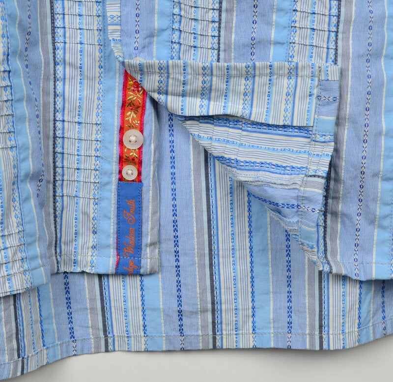 Robert Graham Men's Large Flip Cuff Blue White Striped Ruffle Dress Casual Shirt