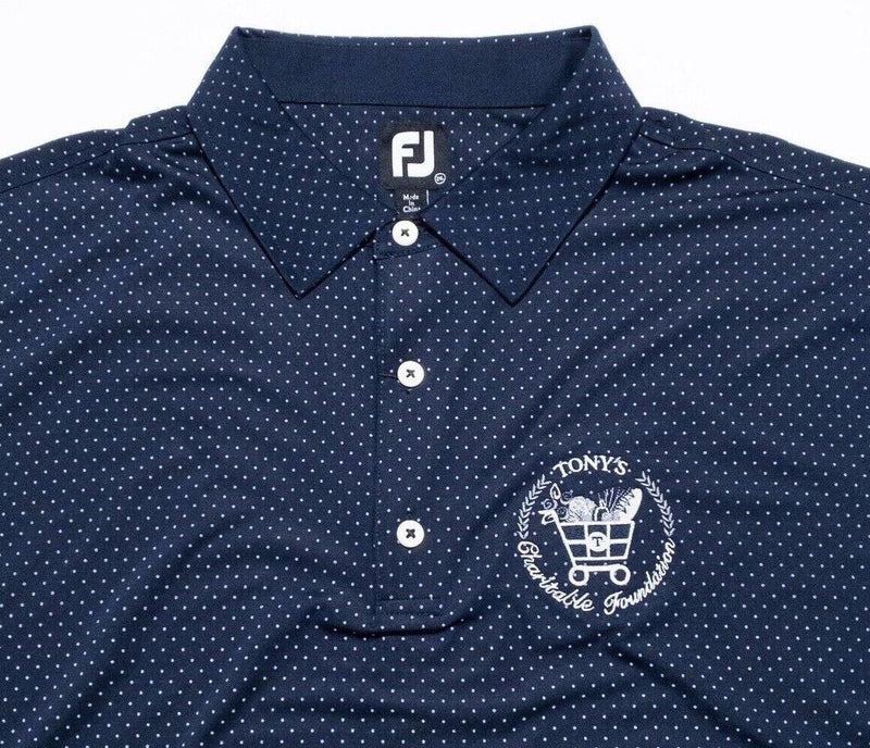 FootJoy Golf Polo 2XL Men's Polka Dot Print Navy Blue Wicking Stretch Lisle