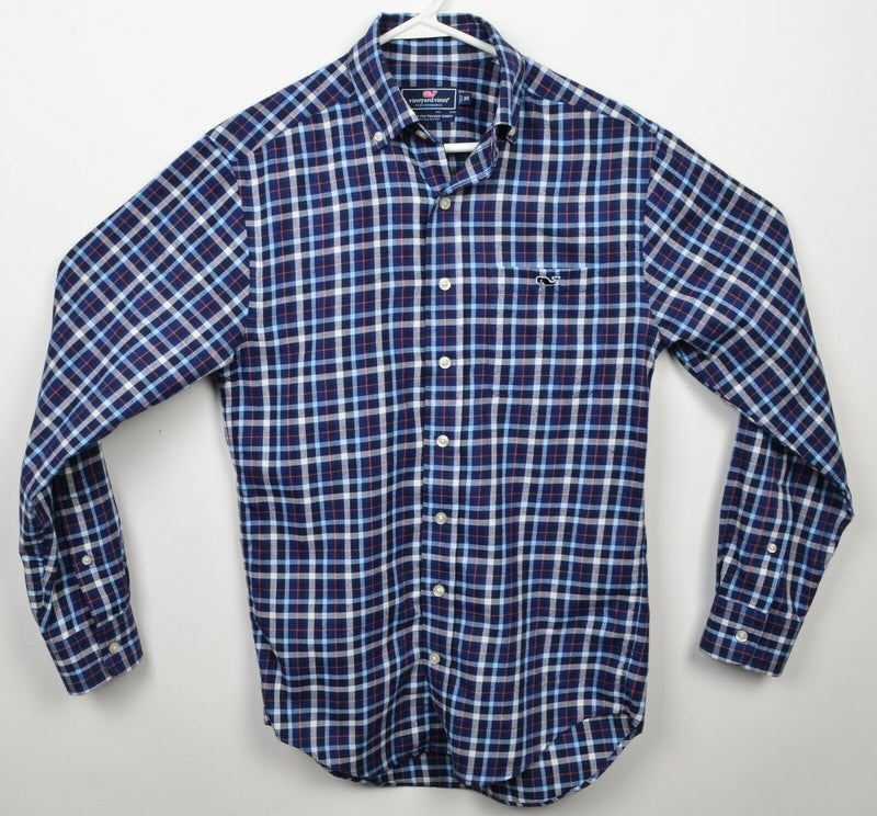 Vineyard Vines Performance Men's XS Flannel Blue Plaid Classic Fit Tucker Shirt