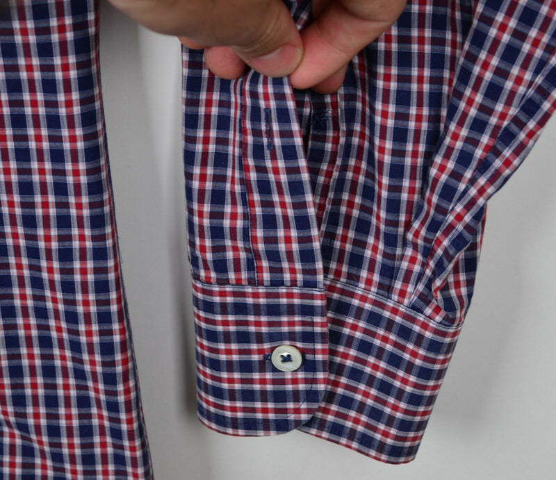 Billy Reid Men's Sz Large Standard Cut Navy Blue Red Spread Collar Shirt