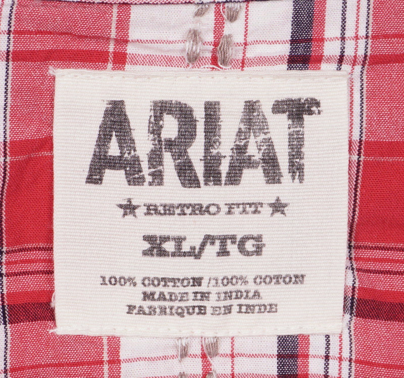 Ariat Men's XL Retro Fit Red Plaid Stitch Accent Western Button-Front Shirt