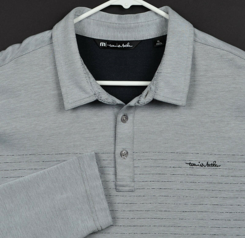Travis Mathew Men's Sz XL Gray Striped Long Sleeve Cotton Poly Golf Polo Shirt