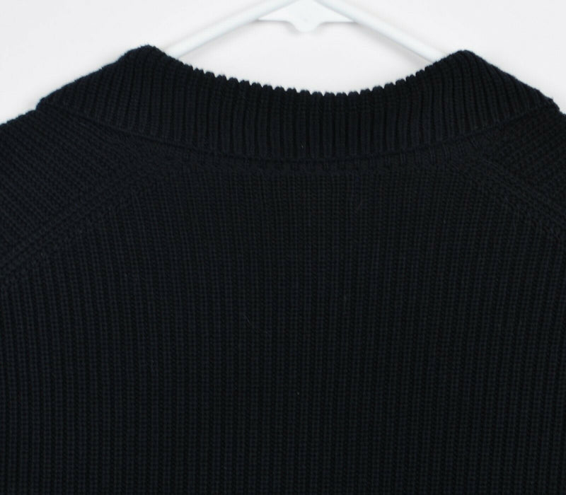 Polo Ralph Lauren Men's Large Black Ribbed Double-Breasted Cardigan Sweater