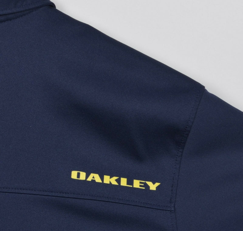 Oakley Men's Large Regular Fit Navy Blue Yellow Striped PGA Golf Polo Shirt
