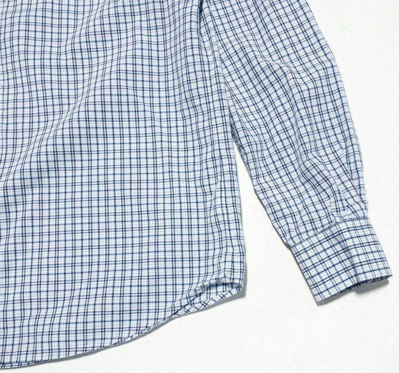 johnnie-O Button-Down Shirt White Blue Check Preppy Surfer Logo Men's Large