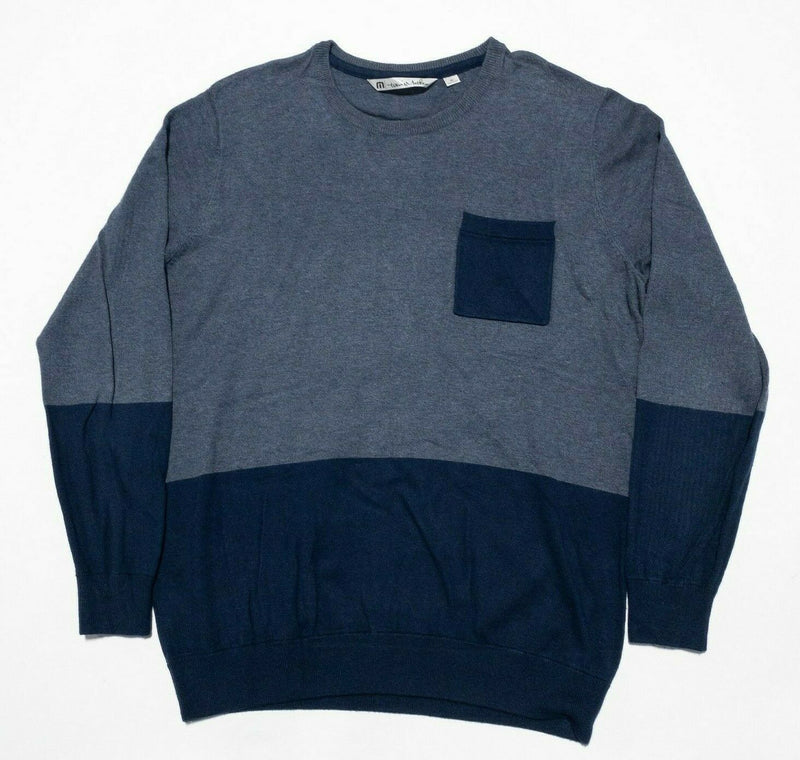 Travis Mathew Men's XL Rayon Cashmere Blend Blue Colorblock Crewneck Sweater
