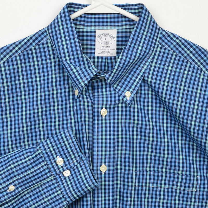 Brooks Brothers Men's Large Blue Check Non-Iron Button-Down Regent Shirt