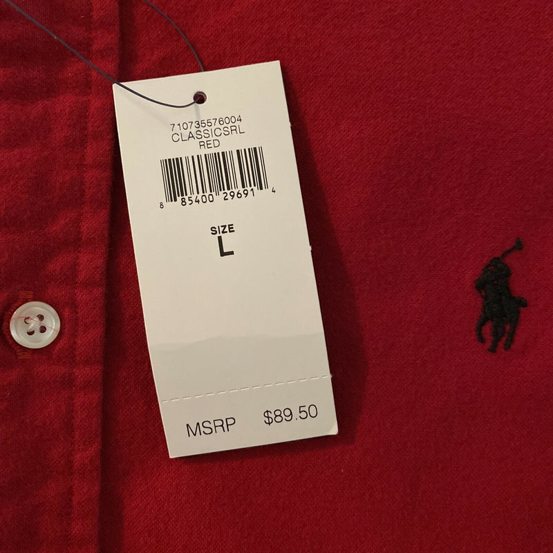 Polo Ralph Lauren Mens Large Classic Fit Flip Cuff Red Flannel Button-Down Shirt