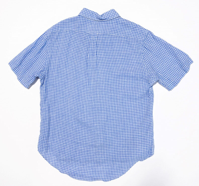 Polo Ralph Lauren Linen Shirt Medium Men's Blue Check Short Sleeve Button-Down