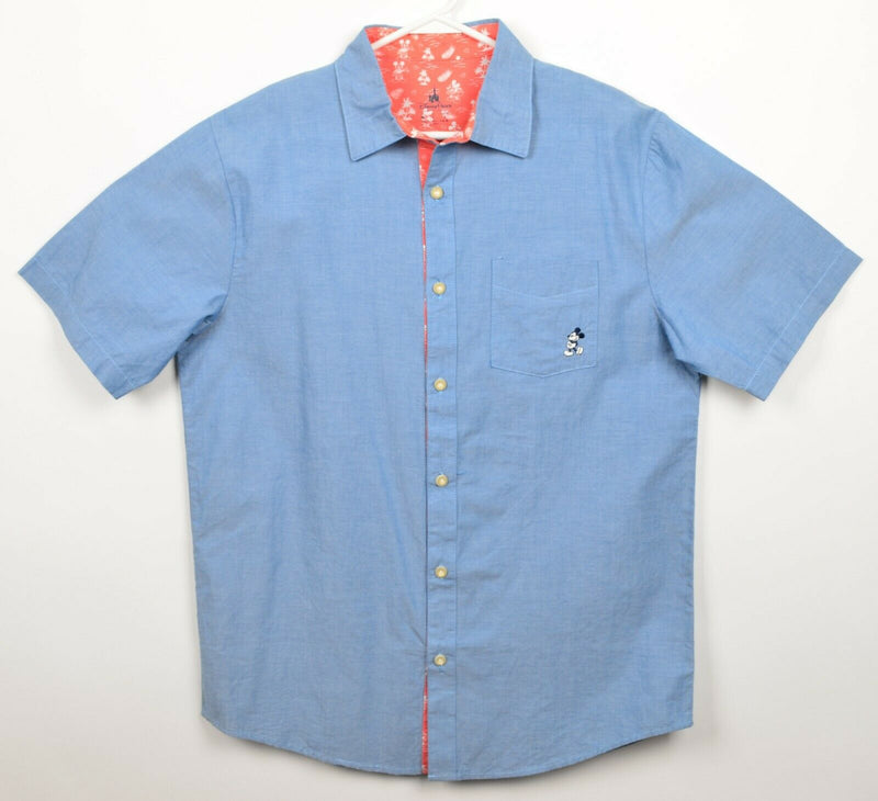 Disney Parks Men's Medium Mickey Mouse Blue Chambray Contrast Trim Button Shirt