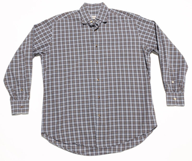 Brioni Men's Shirt Medium Brown Plaid Long Sleeve Button-Front Italy Designer