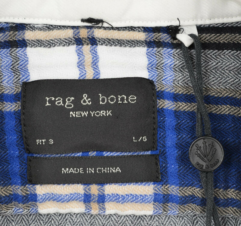 Rag & Bone Men’s Large Blue Plaid Cotton Blend Designer Button-Front Shirt