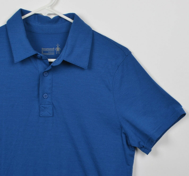 Smartwool Men's Small Merino Wool Blend Hiking Outdoor Solid Blue Polo Shirt