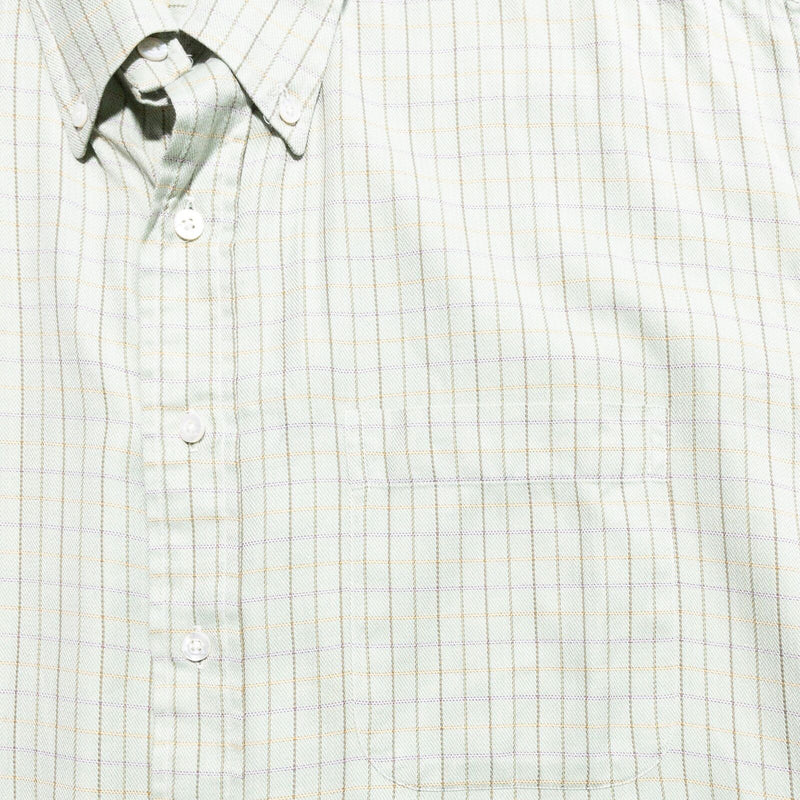 Gitman Bros. Vintage Shirt Mens Large Button-Down Short Sleeve Light Green Plaid
