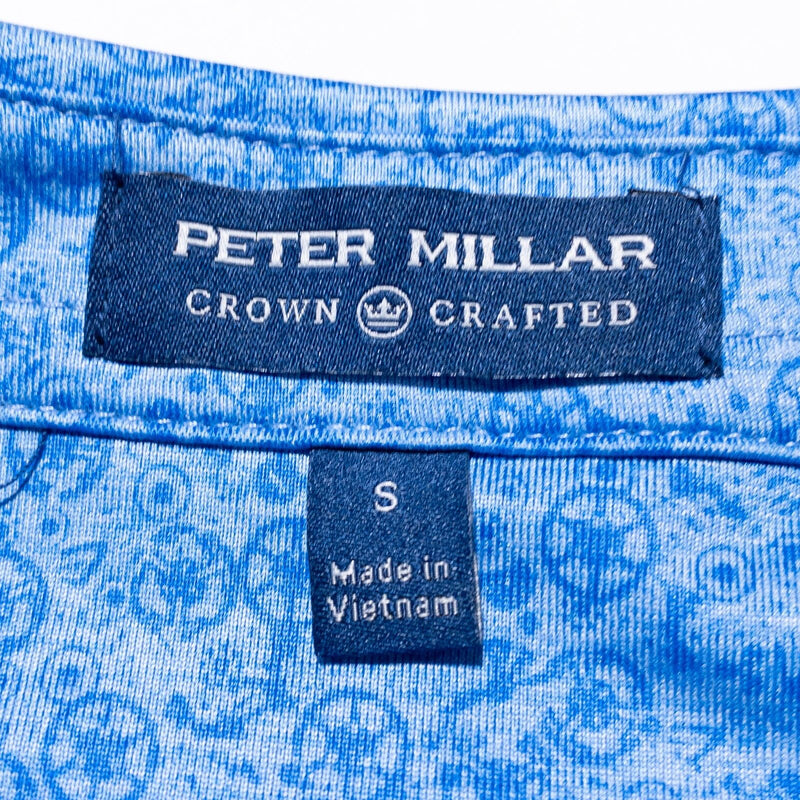 Peter Millar Watch Print Polo Men's Small Crown Crafted Golf Wicking Blue Gears