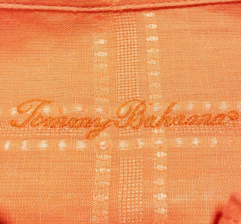 Tommy Bahama Linen Shirt Orange Plaid Long Sleeve Button-Front Men's 2XL