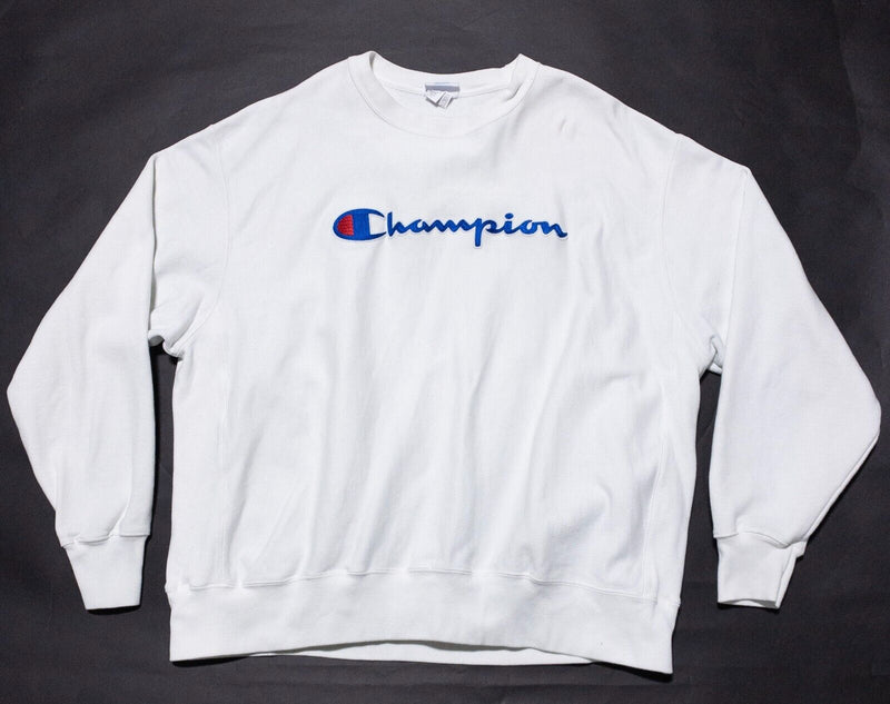 Champion Reverse Weave Sweatshirt Men's 2XL White Logo Crew Neck Pullover Heavy