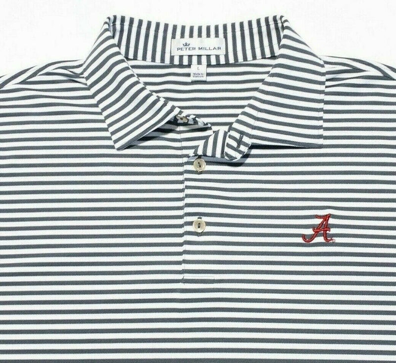 Alabama Peter Millar Polo Men's Large Golf Shirt Crimson Tide Gray White Striped