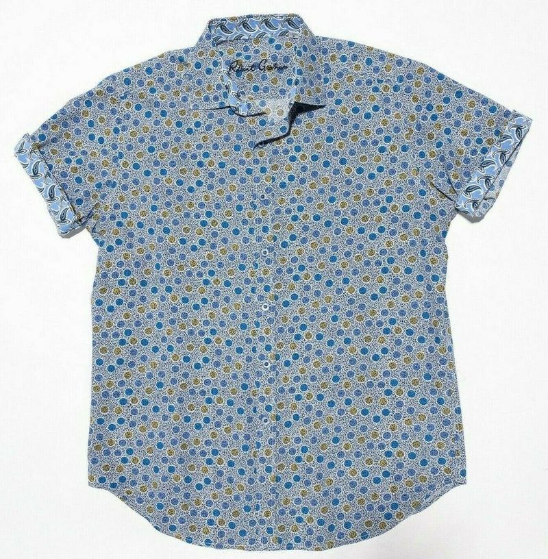 Robert Graham Short Sleeve Shirt Men Small Classic Fit Flip Cuff Polka Dot Blue