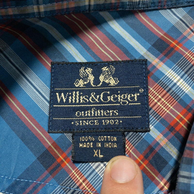 Willis & Geiger Outfitters Men's XL Blue Plaid Padded Elbows Button-Down Shirt