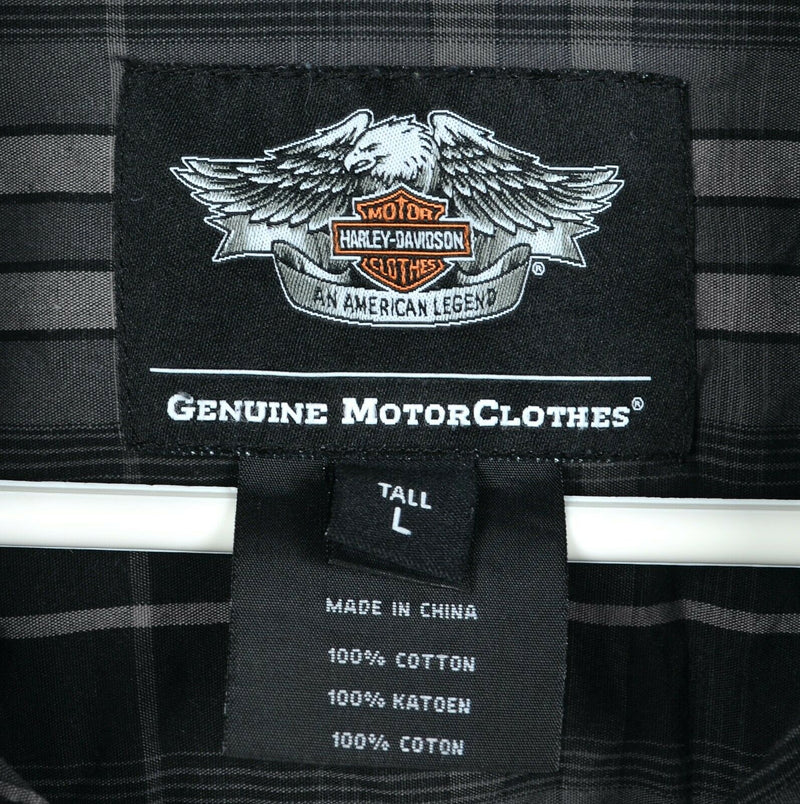 Harley-Davidson Men's LT Tall Black Gray Plaid Garage Mechanic Biker Shirt