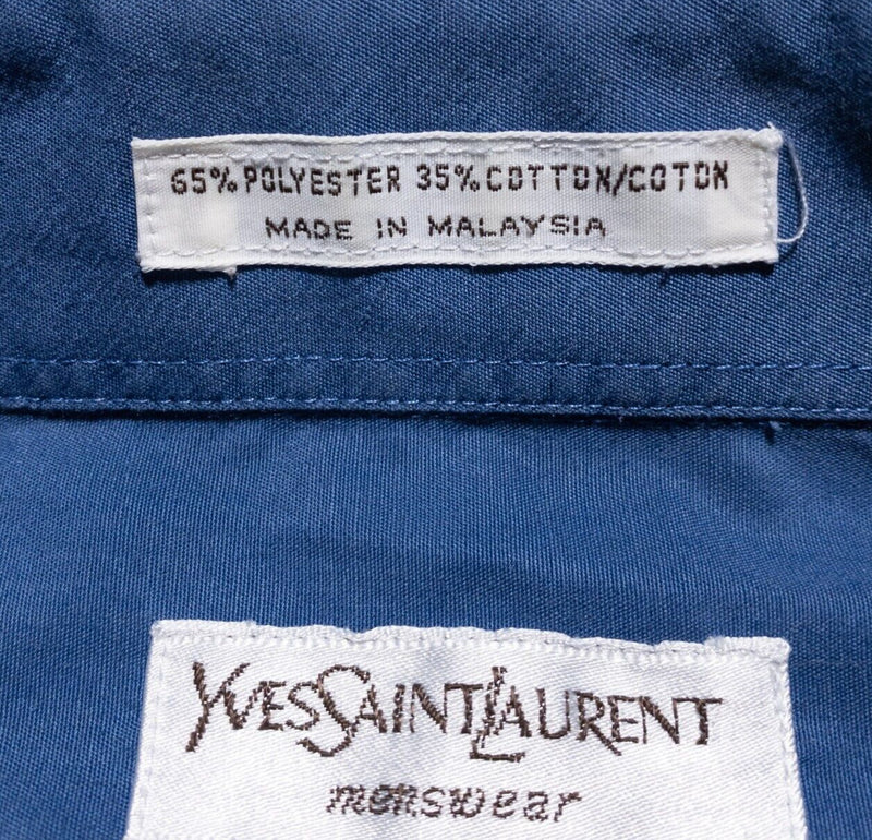 Vintage Yves Saint Laurent Dress Shirt Men's 15.5-34/35 YSL 80s 90s Solid Blue