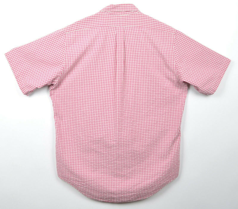 Polo Ralph Lauren Men's Sz Large Seersucker Pink Plaid Short Sleeve Shirt