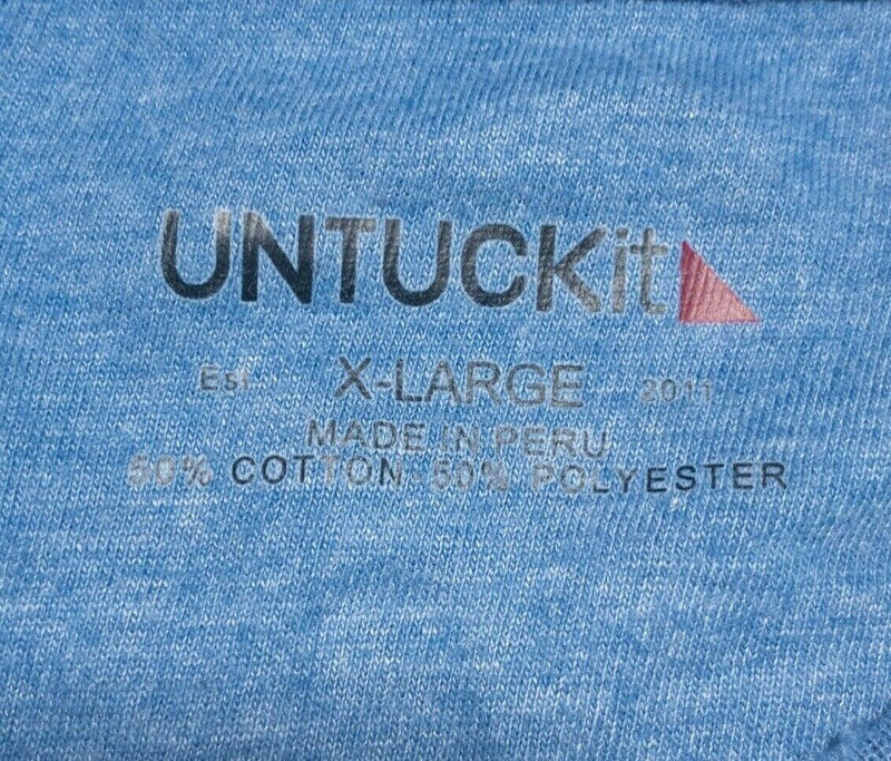UNTUCKit Henley Men's XL Shirt Solid Heather Blue 3-Button Cotton Blend