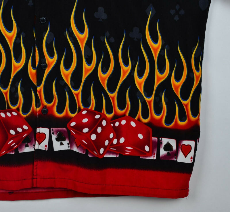 Ferugini Mens Sz XL Dice Flames High Roller Las Vegas Black Polyester Camp Shirt