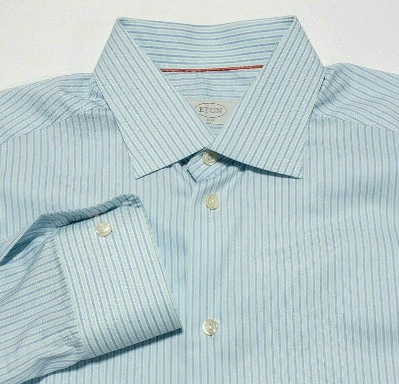 Eton Men's 16/41 Slim Blue Pinstripe Button-Front Dress Shirt