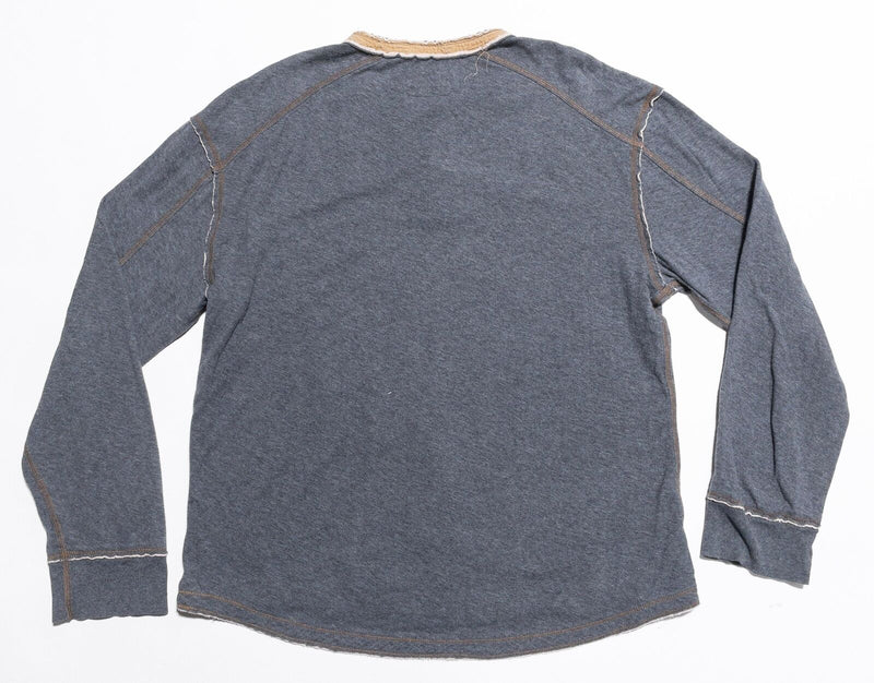 Carbon 2 Cobalt Henley Shirt Mens Large Kinetic Raw Edge Long Sleeve Gray Cotton