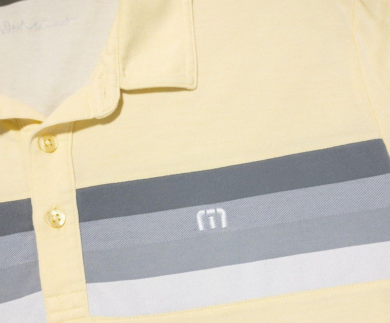 Travis Mathew Golf Polo Large Men's Wicking Light Yellow Gray Chest Stripe