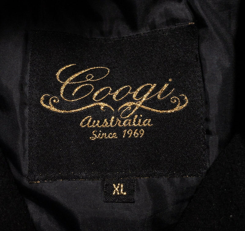 COOGI Jacket Women's XL Faux Fur Toggle Australia Black Rainbow Logo