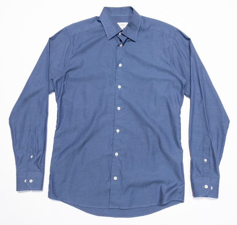 Eton 16 Slim Shirt Men's Blue Diamond Geometric Dress Shirt 41/16 Men's Large