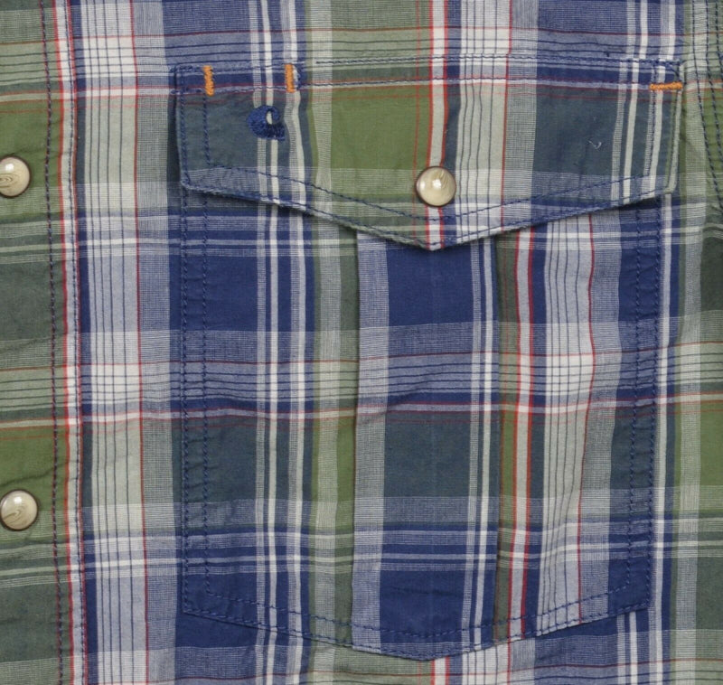 Carhartt Men's Small Regular Fit Pearl Snap Blue Green Plaid Western Shirt