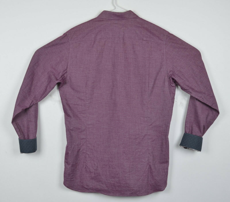 Ted Baker London Men's 4 (L) Flip Cuff Burgundy Purple/Red Button-Front Shirt