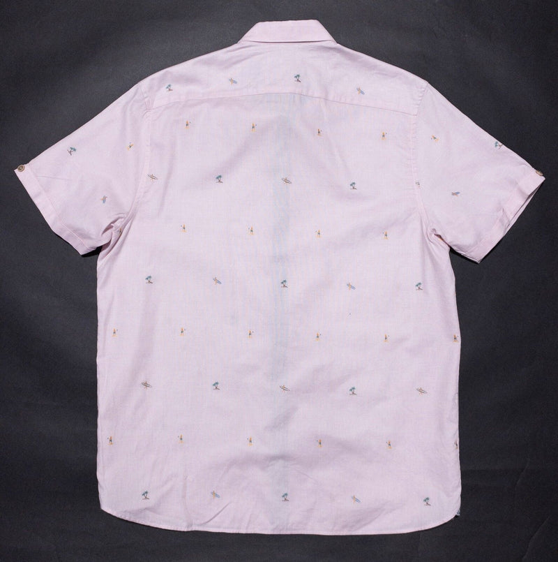 Ted Baker Shirt Men's 5 Button-Up Pink Surfer Palm Pattern Short Sleeve