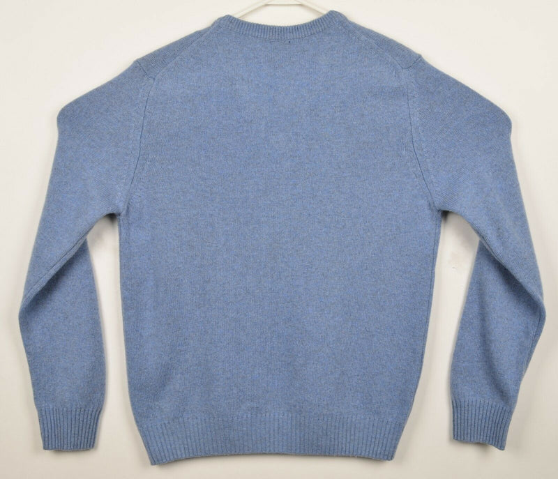 Giasone Men's Large Merino Wool Cashmere Blue Blend Italy Blue V-Neck Sweater