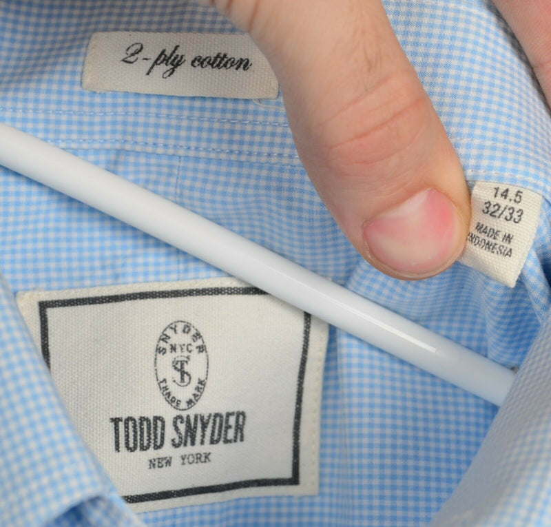 Todd Snyder Men's Small 14.5 32/33 Light Blue White Micro-Check Plaid Shirt